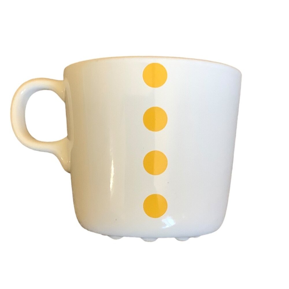 IKEA Ungdom White Ceramic Mug Yellow Polka Dots‎ 3” Tall Replacement